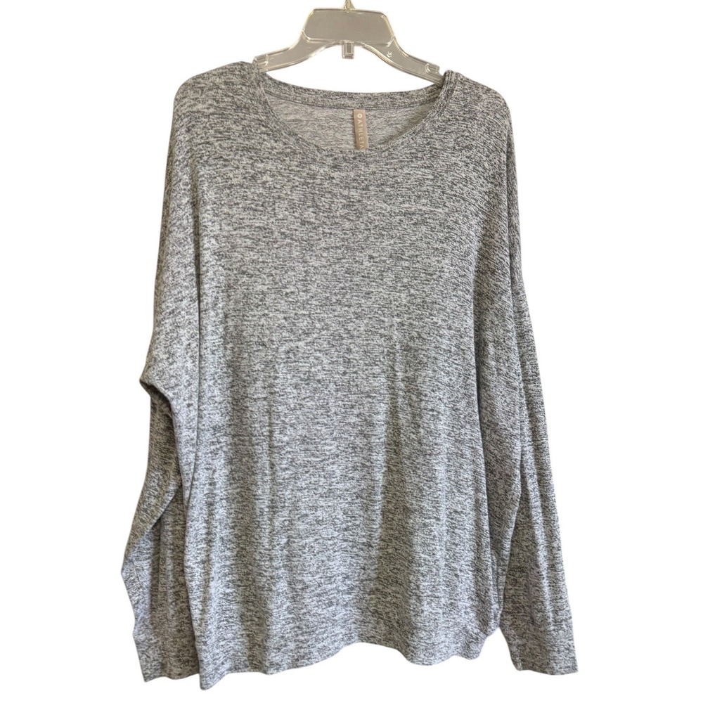 Athleta Mindful Pullover Womens L Grey Heather Long Sleeve Crew Neck Cozy Yoga